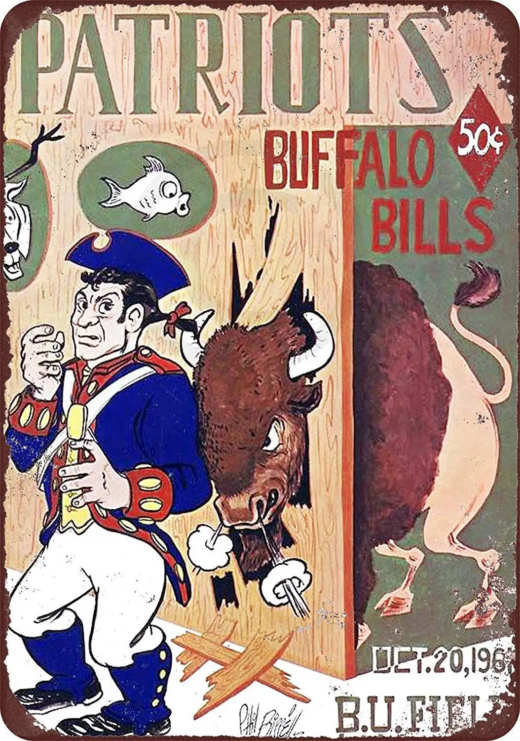 

Isaric Tin Sign 1961 Patriots vs. Bills Vintage Reproduction Metal Sign 8 x 12