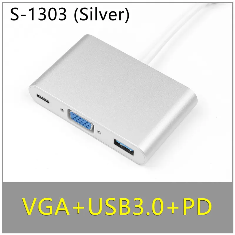 TC-1303 Type-C концентратор 3 USB 3,0 концентратор HDMI/VGA/RJ45 адаптер Thunderbolt 3 USB-C данных TF SD PD слот концентратор для Macbook Pro Air 13 15 16 - Цвет: TC-1303