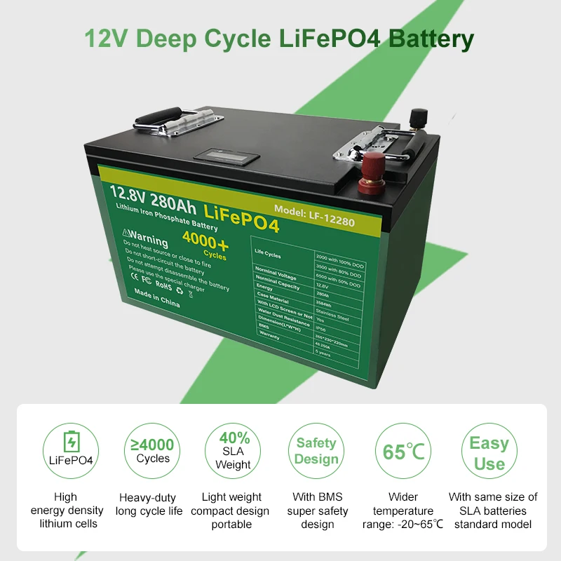 Аккумуляторная батарея Lifepo4 литий-железо-фосфат Встроенный BMS 12 В 280 Ач 300 для
