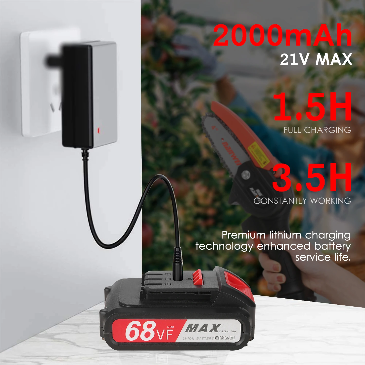 Электрическая бесщеточная мини-пила для обрезки ветвей 21 в 2 0 А литий-ионный