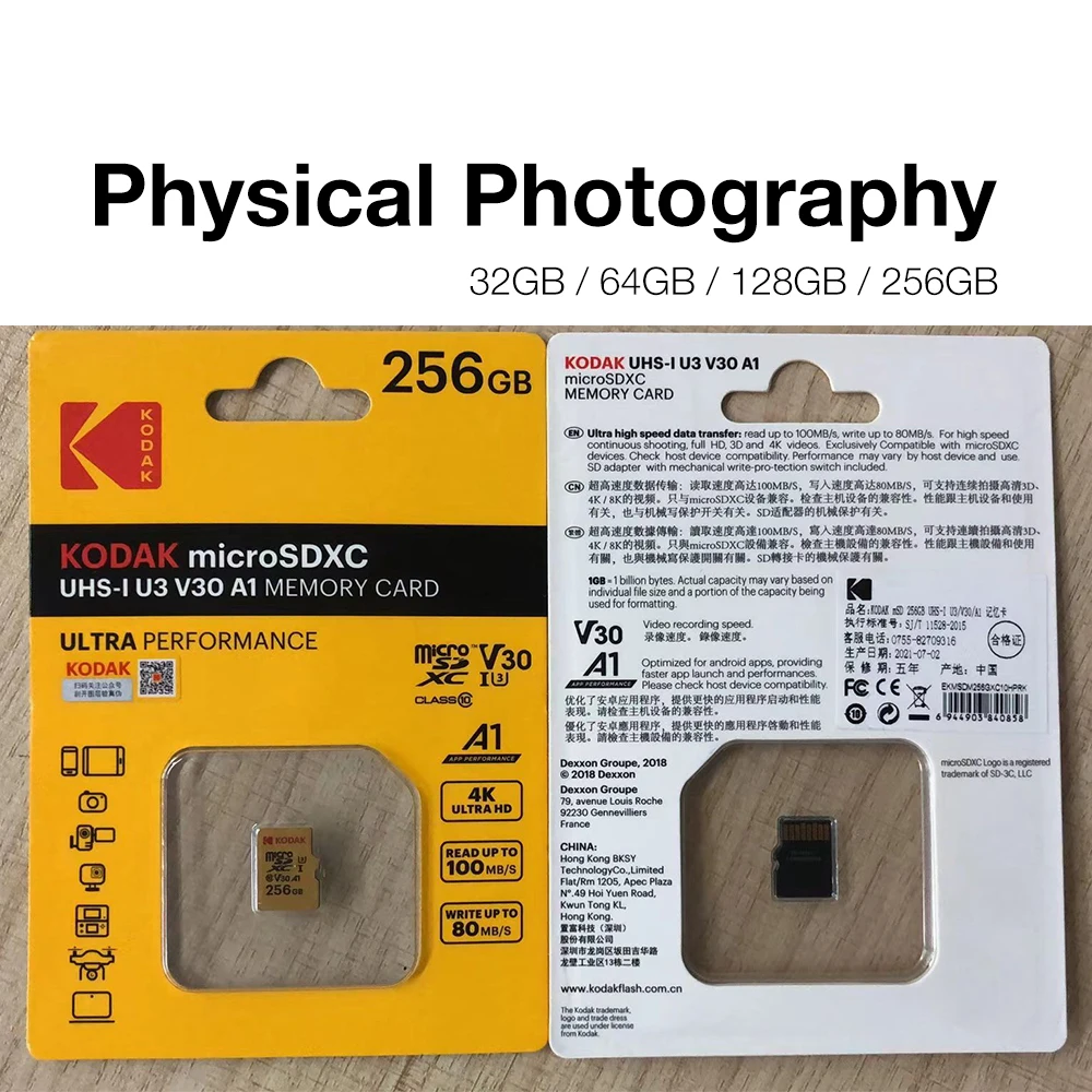 Оригинальная карта памяти Kodak U3 A1 V30 Micro SD 128 ГБ 32 64 Гб 256 512 класс 10 Видео телефон |