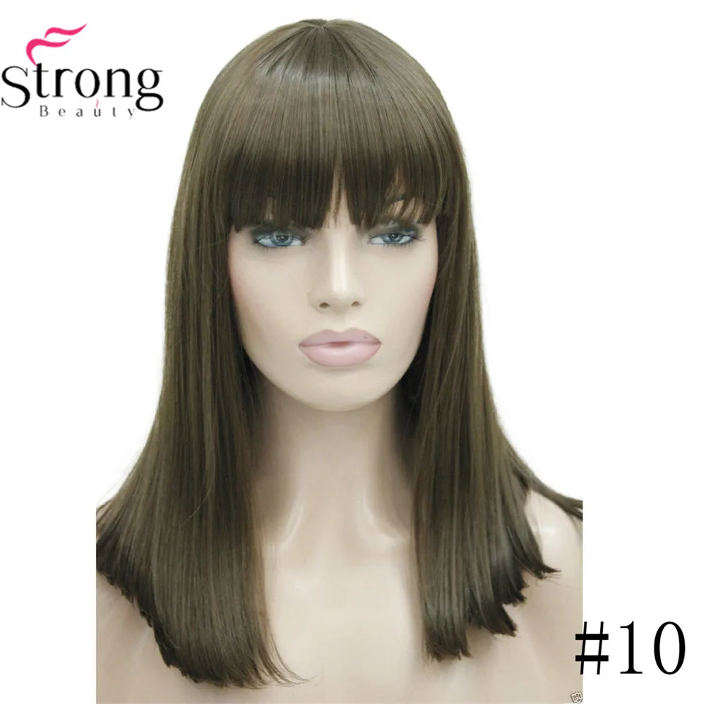 StrongBeauty Женские синтетические парики волосы черный/Блонд длинные прямые аккуратная челка стиль Natura парик волосы