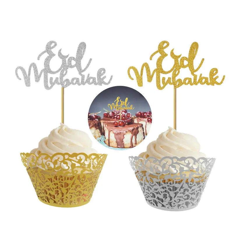 10x блеск Торт Топперы ИД Мубарак вечерние Декор Рамадан кекс Топпер