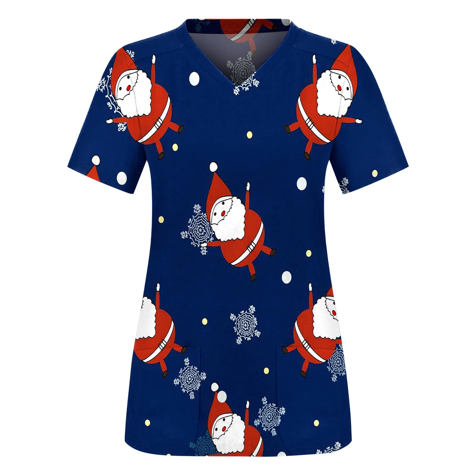 

Christmas doctor Medical scrubs V-neck short sleeves nurse Scrub Tops snowman Medical Shirt beauty salon spa uniforms women