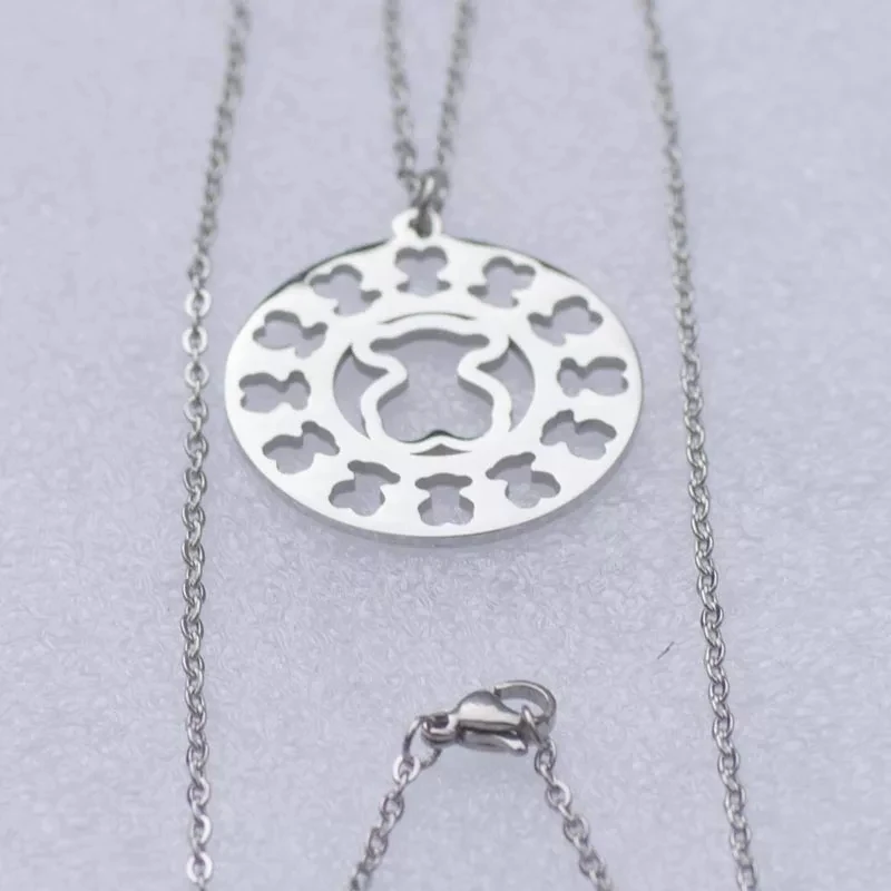 

Bear Pendant Set Stainless Steel Memorial Love Flower Gold jewelry Memorial Animal Pendant Necklace Pendant : 3 CM