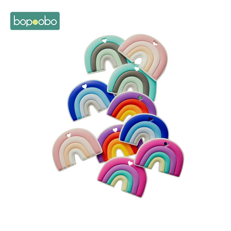 

Bopoobo 5pc Silicone Rainbow Teether Baby Teethers Food Grade BPA Free Pacifier Chain Accessories For Chew Baby Teethers