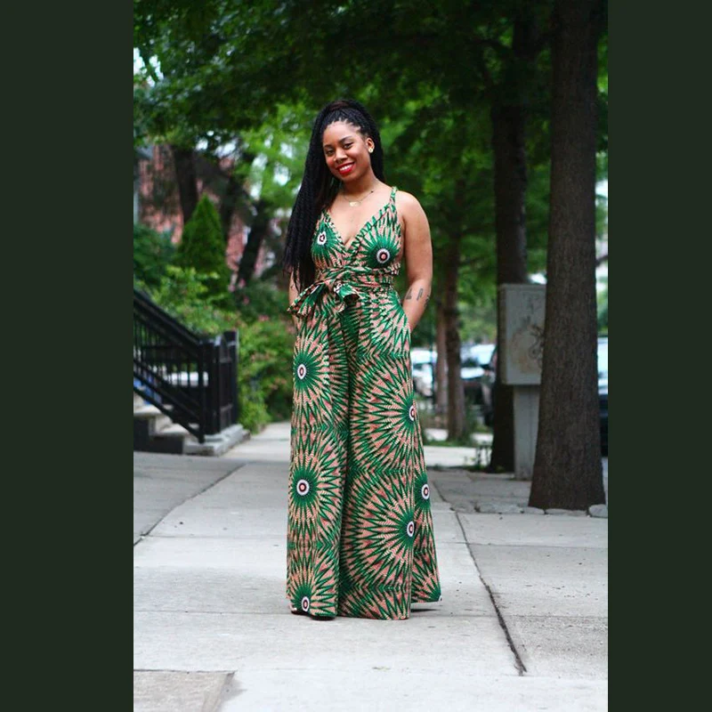 Сексуальный длинный комбинезон с широкими штанинами Женский Африканский наряд