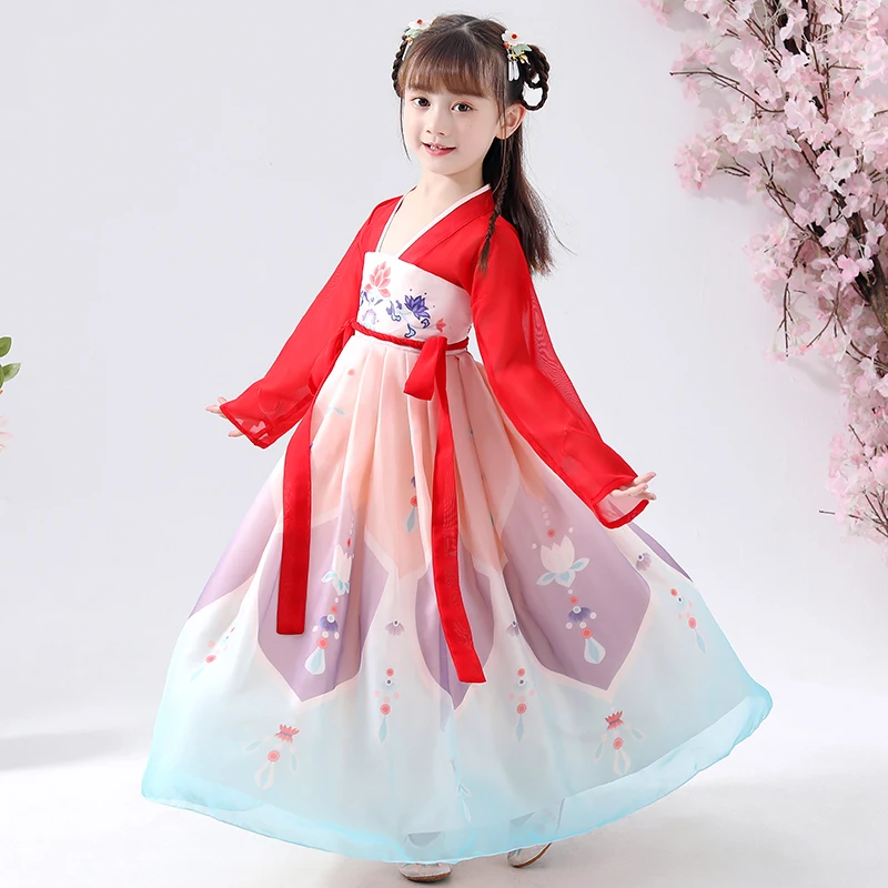 Платье феи Hanfu для девочек традиционная китайская Классическая танцевальная