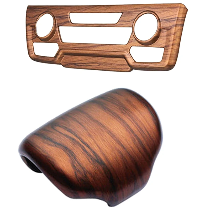 

1Pcs Abs Peach Wood Grain Gear Lever Shift Knob Cover Trim & 1Pcs Peach Wood Grain Center Console Cd Panel Cover Trim