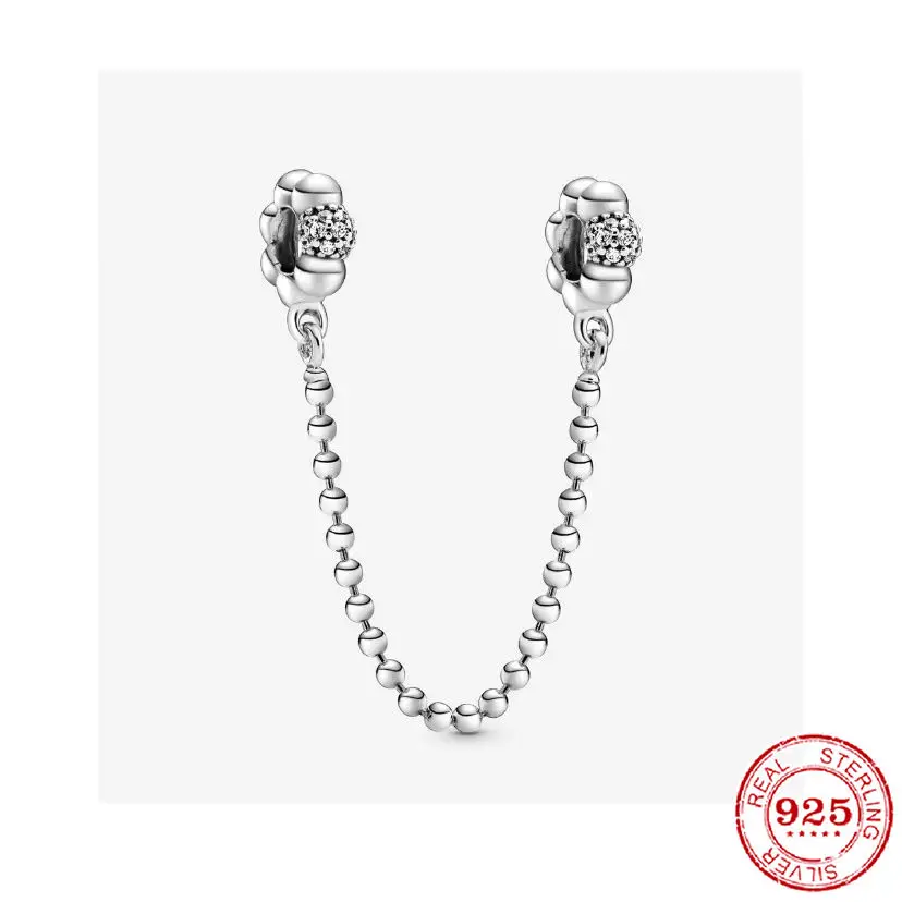 

Dijes de pulsera de Pandora originales para mujer, cuentas de plata de ley S925, clip de fijacin tipo flor, cadena de seguridad