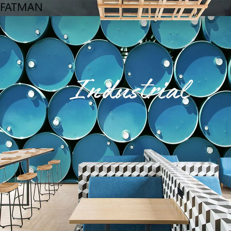 

FATMAN Custom Industrial Style Retro Background Wall Paper Nostalgic Oil Drum Tank Creative Gym Wall Covering Dropship