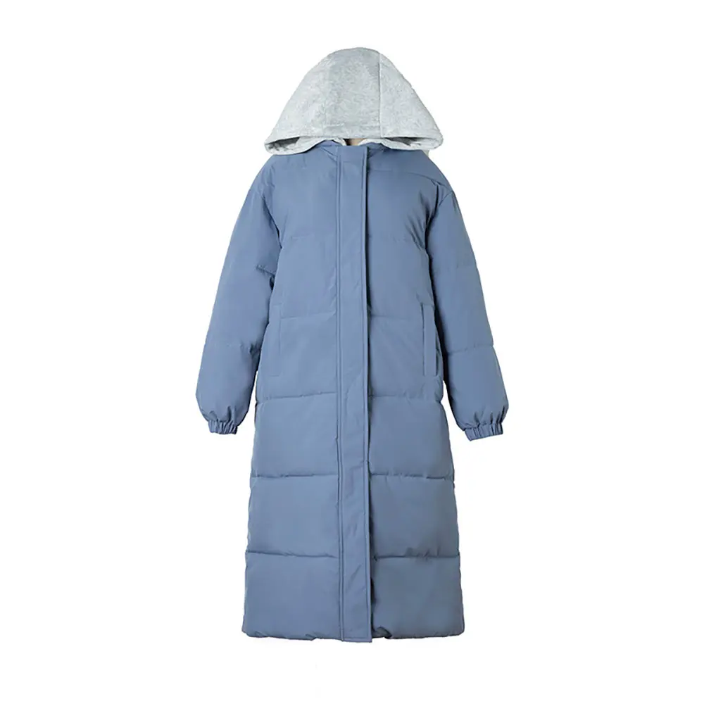Vielleicht 2021 New Spliced Hooded Long Parkas Winter Women Thick Jackets Elegant Basic Cotton Padded Winter Coat Women Clothes