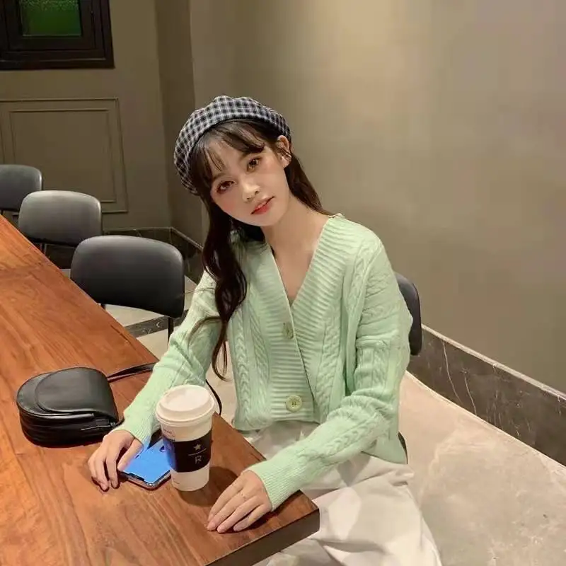 

New Knit Colour Bottom Sweater Cardigan Women Casual V Neck Kink Loose Outwear Spring Autumn Lady Thin Long Sleeve Sweaters
