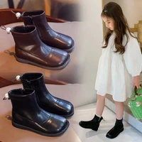 girls short boots square toe 2021 autumn and winter chelsea single boots childrens soft bottom plus velvet thin boots