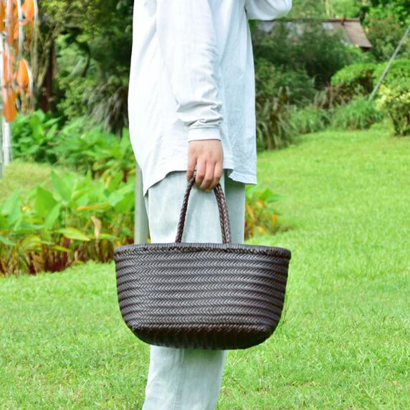 Женские плетеные кожаные сумки Женская Ручная плетеная Сумка-мешок с хлопковыми