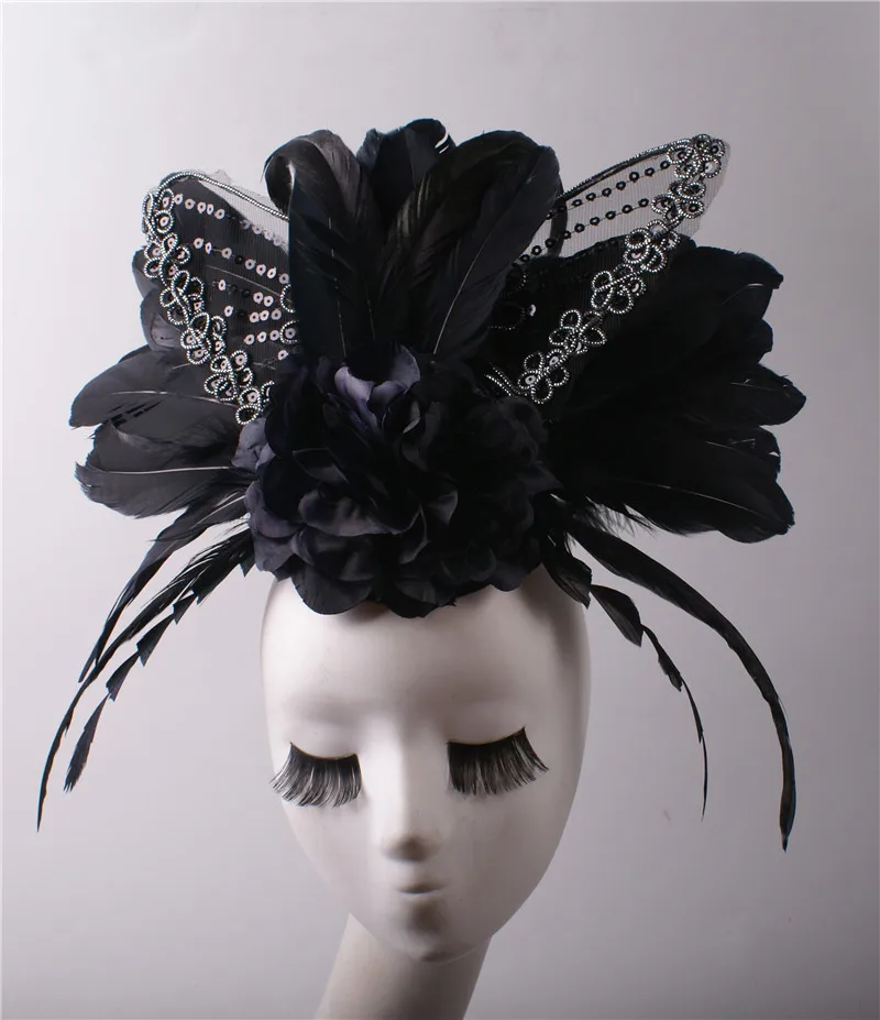 Creative black feather butterfly Headdress Halloween Carnival Stage Catwalk Hair Accessories Photography Performance Headwear | Украшения и