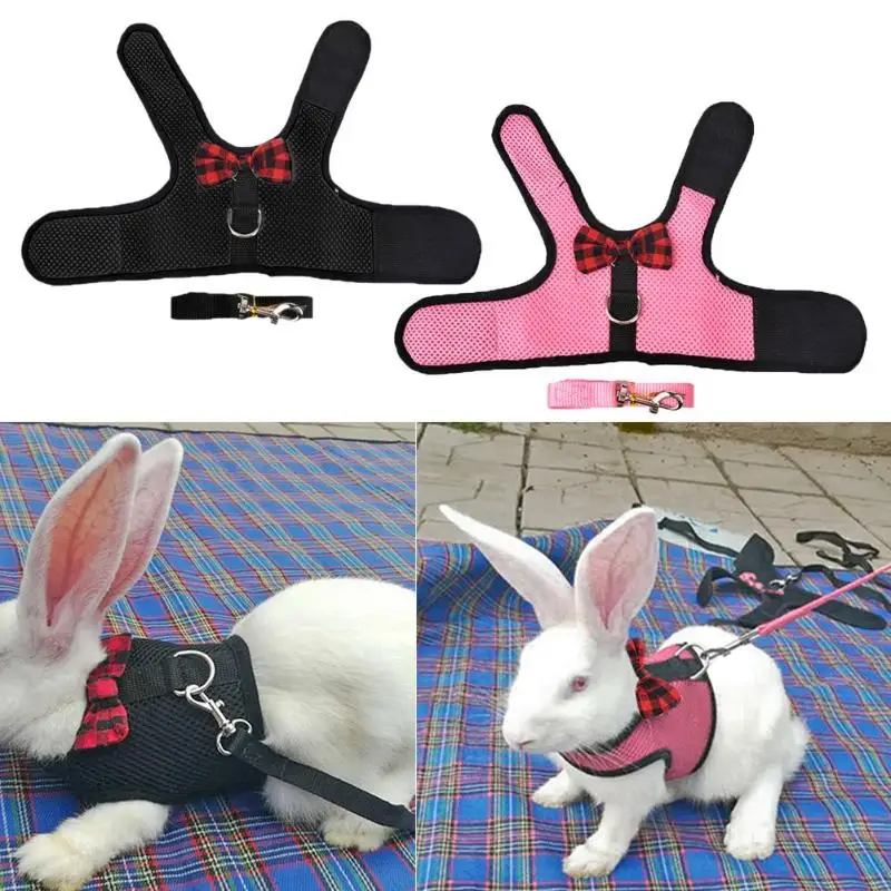 Милый Бант сетка дышащий жилет для животных Кролик белка ошейник поводок