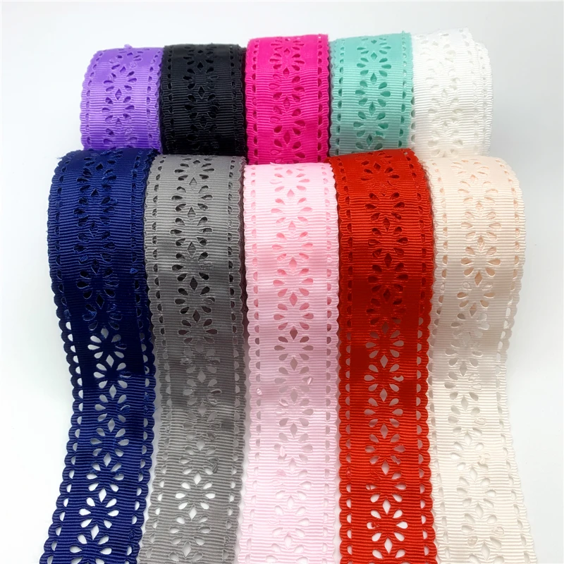 Random 5color 1y 5 ярдов 30 мм полый корсажная лента печать в форме цветка лента для волос бант свадебное украшение DIY материалы ручной работы для поделок - Color: Random 5color 1y