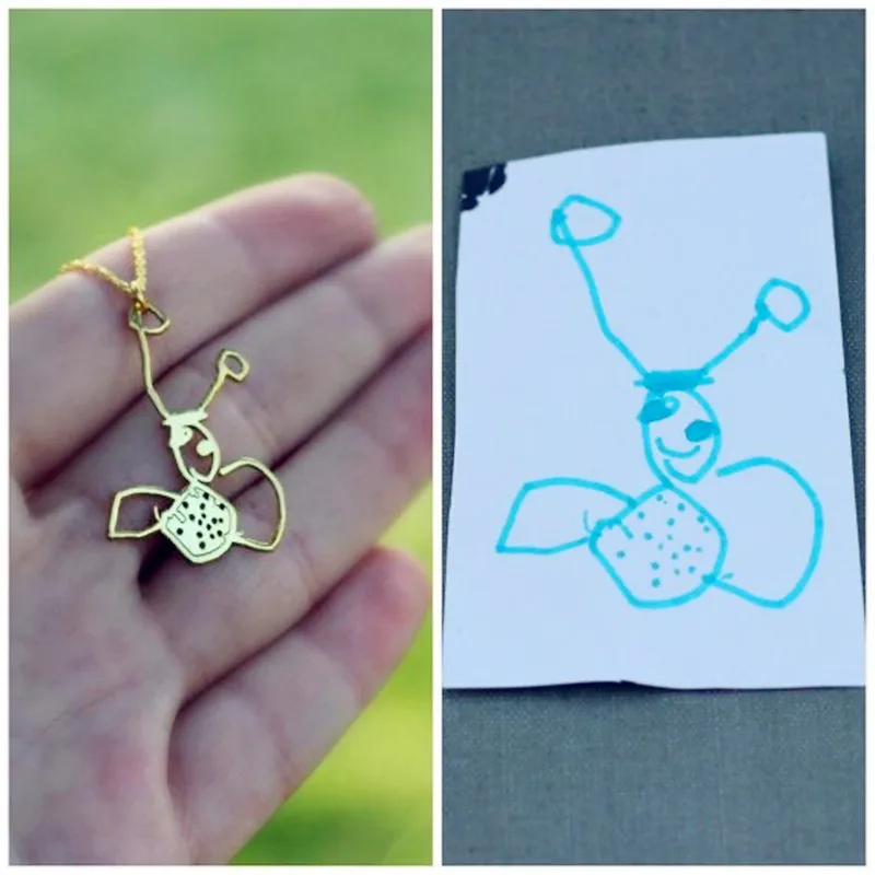 Personalized Kids Cartoon Necklace Keychains Kids Art Necklace Personalized Necklace Jewelry Christmas Gift For Kids