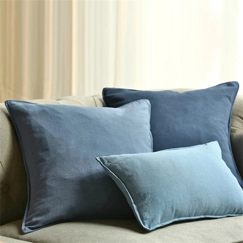 

Blue Cushion Cover Cotton Linen Plain Khaki Grey White Decorative Pillows Living Room 30*45/45*45/60*60 Nordic Cover Home Decor