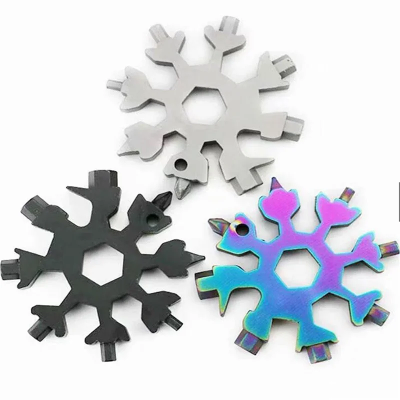 Herramientas de mano de copo de nieve multifunción 18 en 1, combinación de tarjeta, destornillador práctico compacto, herramienta artesanal, productos portátiles para exteriores