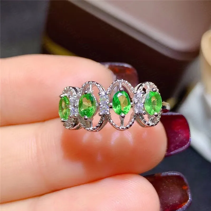 Натуральный кольцо с цаворитом 925 серебро Для женщин свежий простой и