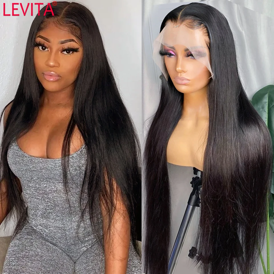 LEVITA Bone Straight Lace Front Wig Pre Plucked Brazilian 30 Inch Lace Frontal Human Hair Wigs For Women 4x4 Lace Closure Wig