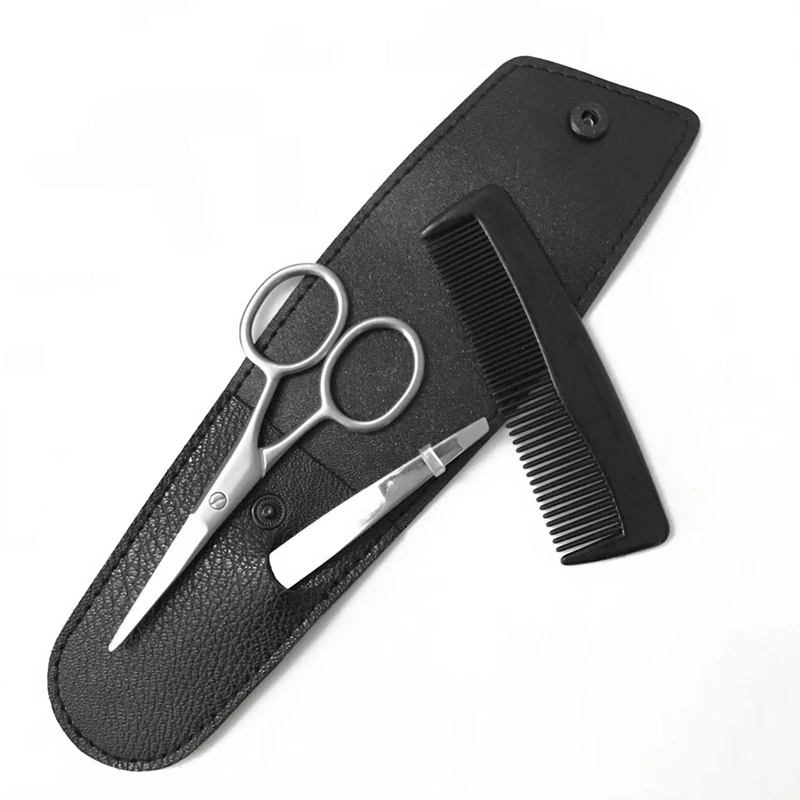 

3Pcs/Set Beard Care Set for Men Moustache Beard Trimming Grooming Scissors Beard Comb Eyebrow Clip