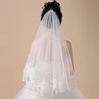 Женская короткая свадебная фата 150 см, белая Однослойная кружевная Цветочная аппликация по краям, 2021