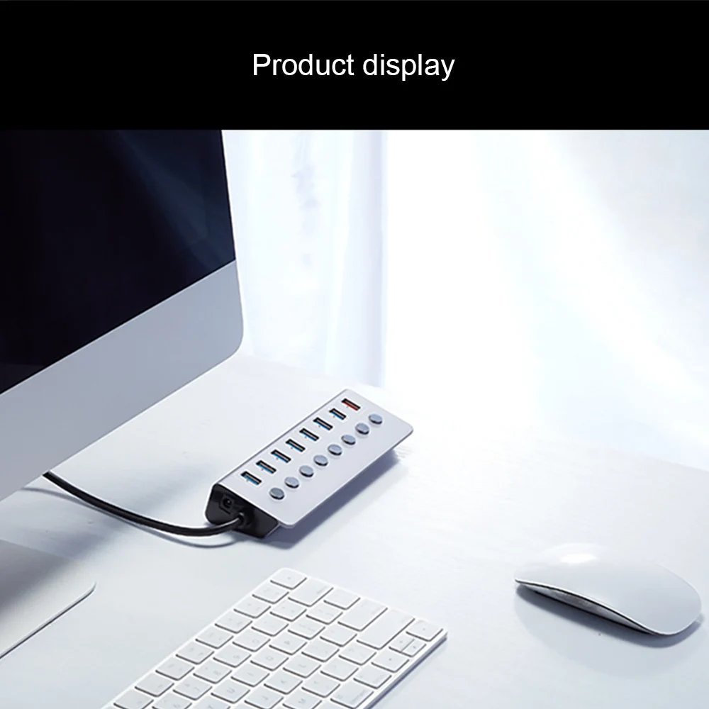 

USB3.0 Hub Aluminum Alloy 5V 3A Splitter 1 Port Charging 7 Port Data Transmission US/EU Docking Station Charger Adapter