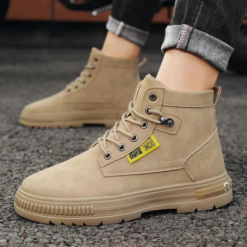 

2021 Autumn Winter New Leather Boots Male Casual Motorcycle Ankle Boots for Men Lace-Up Platform Tooling Shoes Botas Hombre
