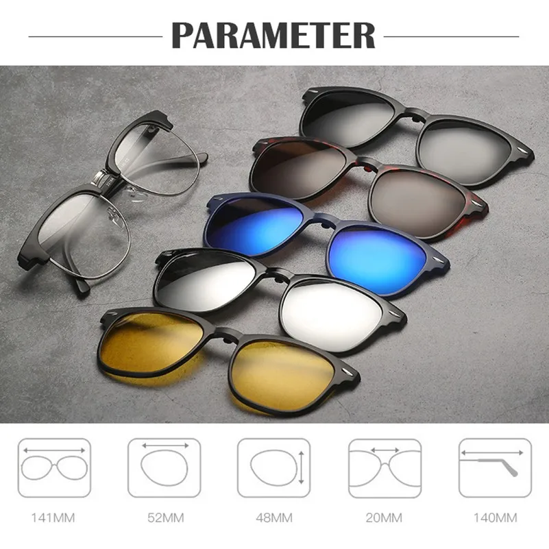

5 In 1 Magnetic Glasses Men Women Polarized Optical Magnetic Sunglasses Clip Magnet Clip on Sunglasses Polaroid Clip on Glasses
