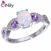 cinily authentic 925 sterling silver created white fire opal purple zircon wholesale for women jewelry ring size 7 8 sr008