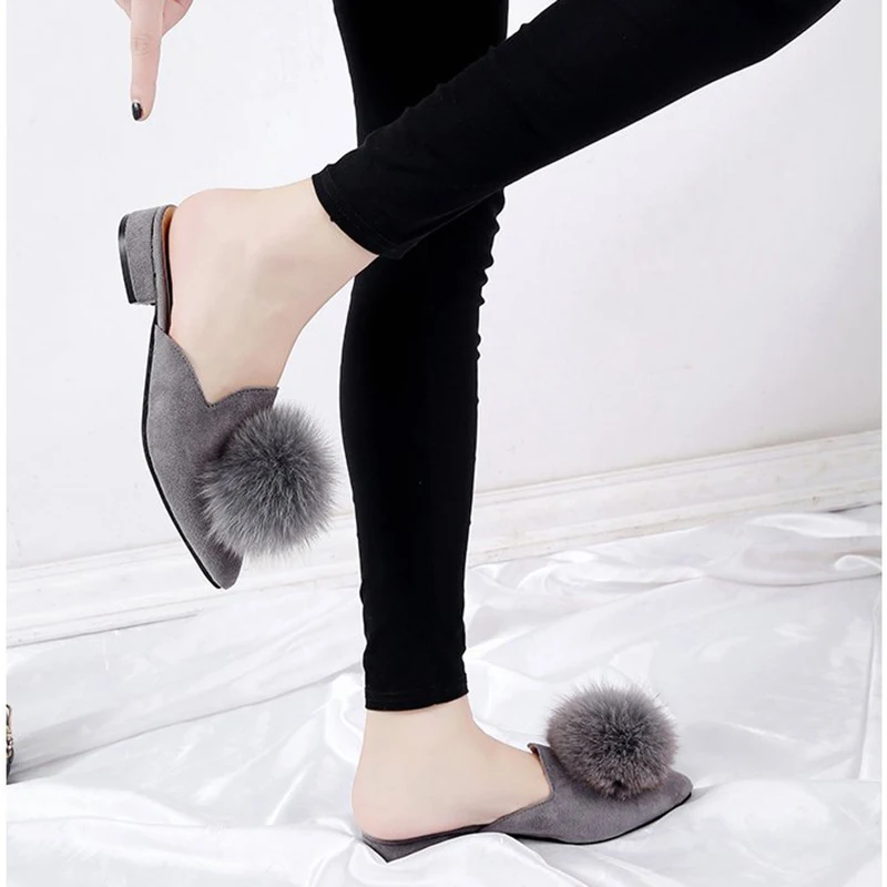 

2021 Women's Slippers Slip-On Ladies Mules Shoes Low Heels Pointed Toe Female Square Heel Office Ladies Footwear Fashion Suede