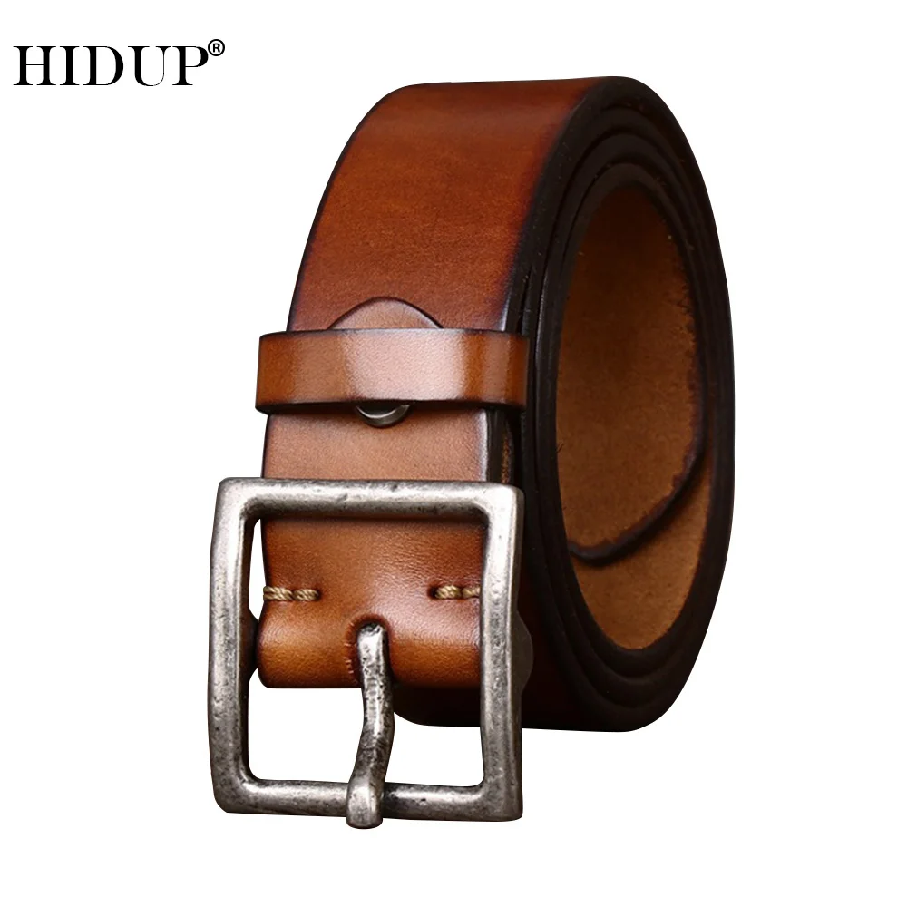 HIDUP Design Stainless Steel Pin Styles Male Mens Top Quality Deep Cowhide Belts Cow Genuine Leather 4.3cm Width NWJ1105