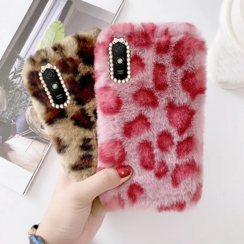 

For Xiaomi POCO X3 F2 Pro A3 A2 Mi 9 Note 10 lite Fluffy Rabbit Fur Silicone cover Redmi Note 9 9S 8T 8 7 5 6 6A 7A 9A 9C Case