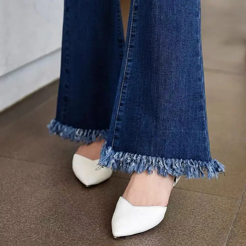 Fashion Womens Mom Black High Waist Flare Jeans Woman Skinny Bell Bottom Denim Pants Women Wide Leg Vintage Jean Mujer