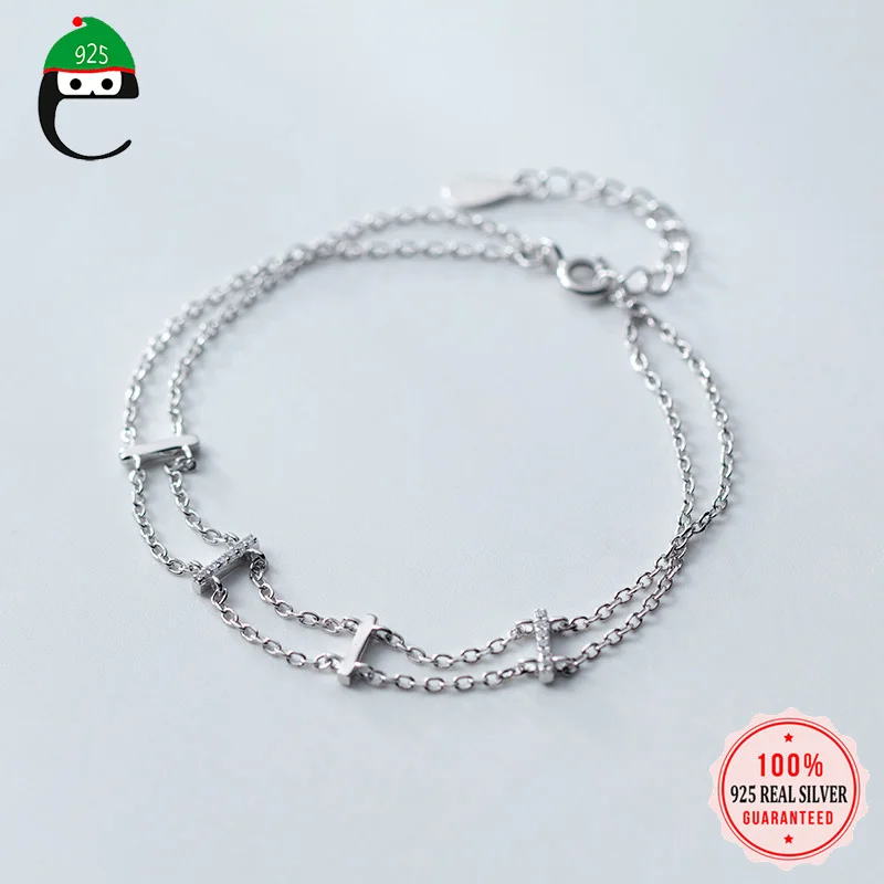 ElfoPlataSi 925 Твердые Настоящее серебро 925 пробы 2 слоя палки браслет cz для женщин жены девушек леди изысканное Серебряное украшение ED188