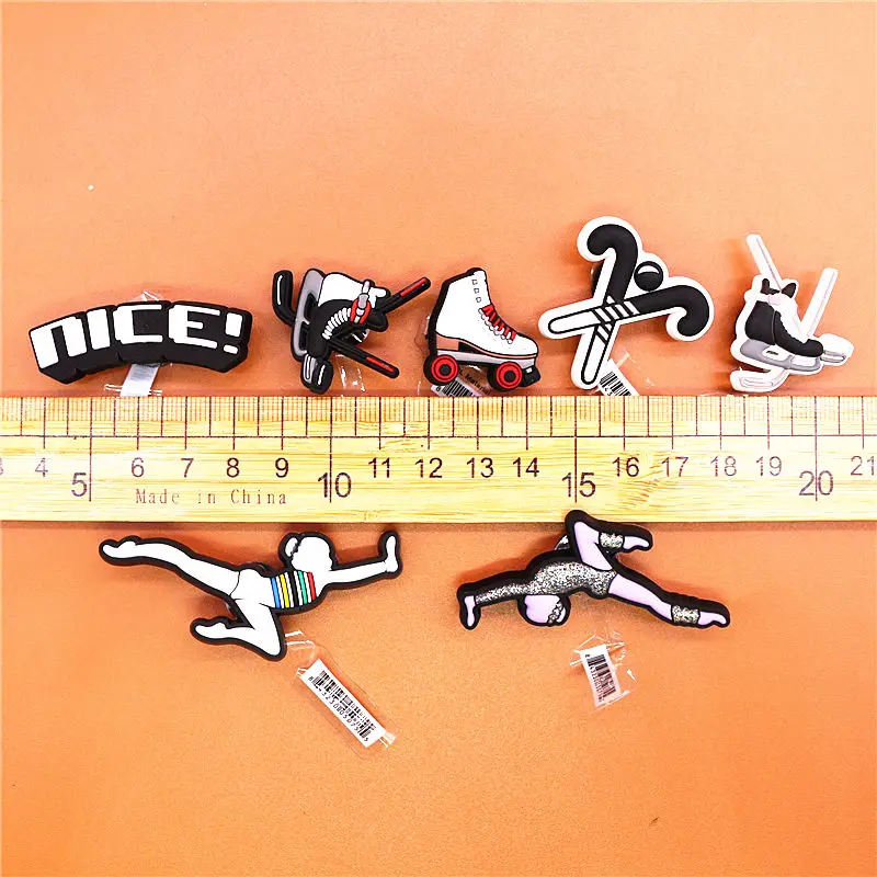 Dropshipping 1pcs Nice Gymnastics PVC Shoe Charms Hockey Shoe Accessories Skates Decorations fit Croc Bracelet Kids Gifts U303