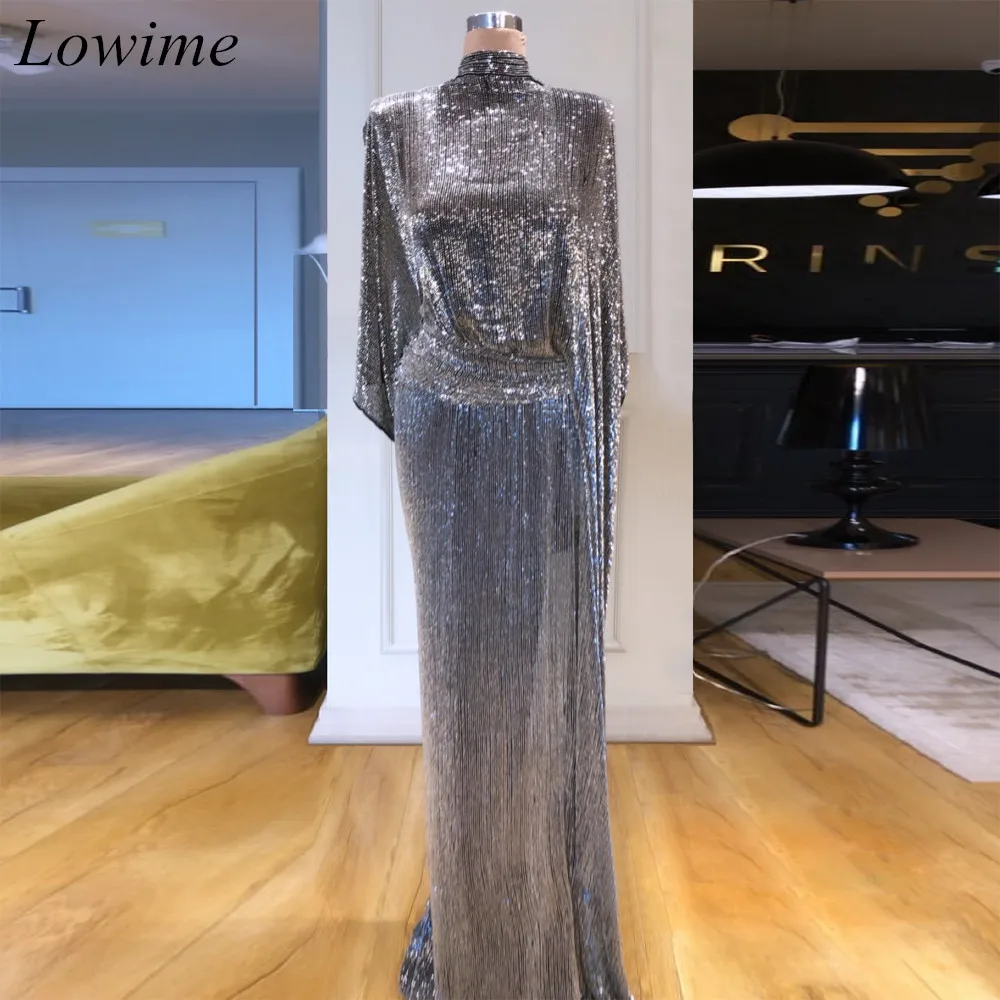 Женское серебряное блестящее мусульманское вечернее платье длинное русалка