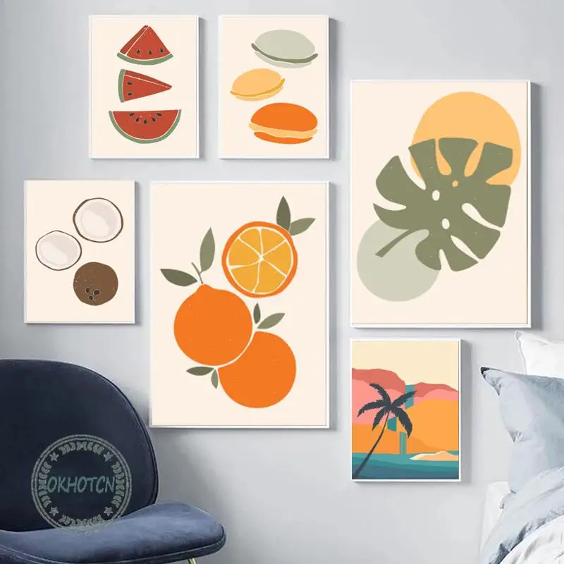 Абстрактный фрукт питая кокос оранжевый арбуз банан холст живопись