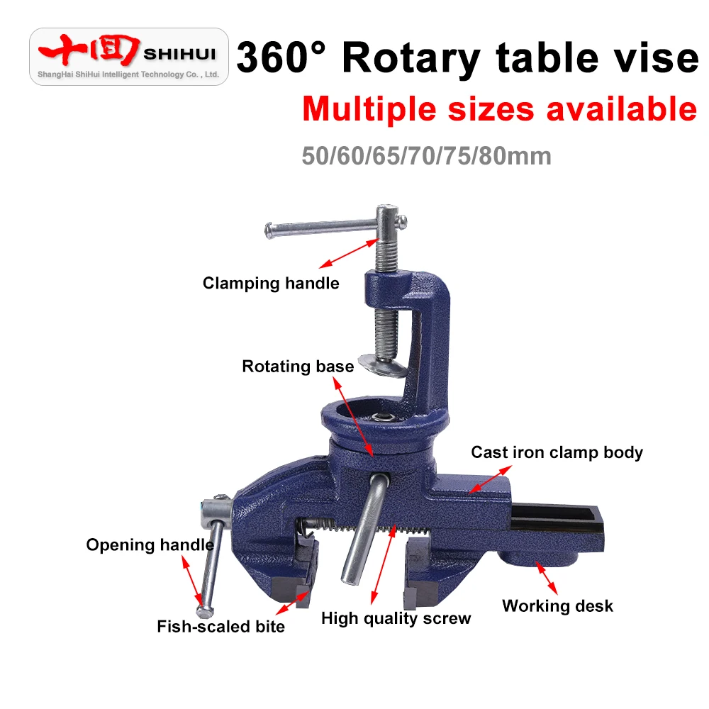 

50/60/65mm Light Mechanical Vise Type Bench Vise 360 Rotating Base Cast Iron Table Clamp With Anvil Clamp-On Table Vise