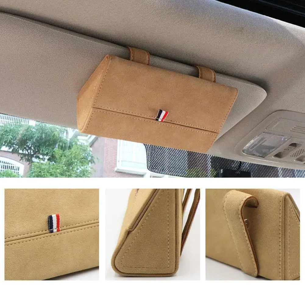

1pc Sunglasses Case Holder In The Car Suede Leather Universal Car Visor Eyeglasses Protective Stand Storage Box For BMW