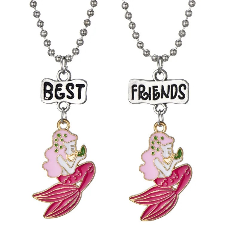 

2021 Hot Sale Friendship Jewelry Mermaid Pendant Necklace Girl Best Friends Necklace For Kids Party BFF Children's Day Gift