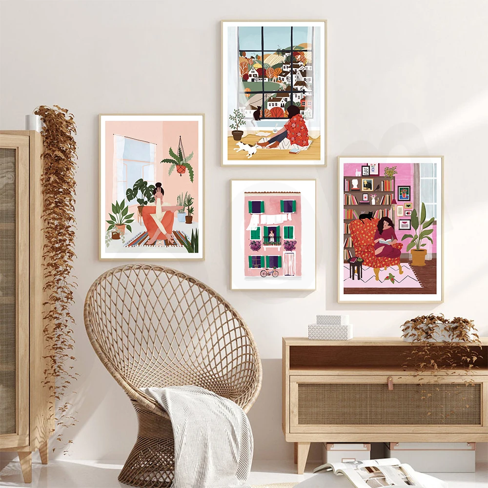 Абстрактные Художественные плакаты с изображением девушек осенняя живопись на