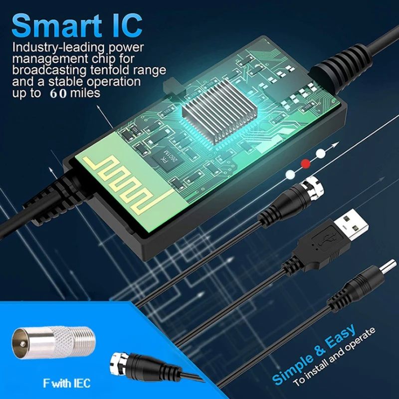 

DVB-T2 Indoor Digital TV Antenna Digital TV Signal Amplifier Support 1080P/4K(EU Plug)