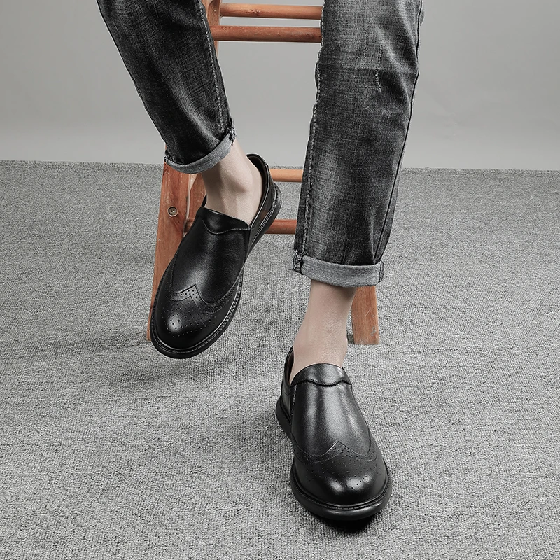 Bullock Spring Men Business Casual Scalp Cowhide Sets Dad Shoes Non-slip Formal Flats England Style Handmade oxford shoes | Обувь