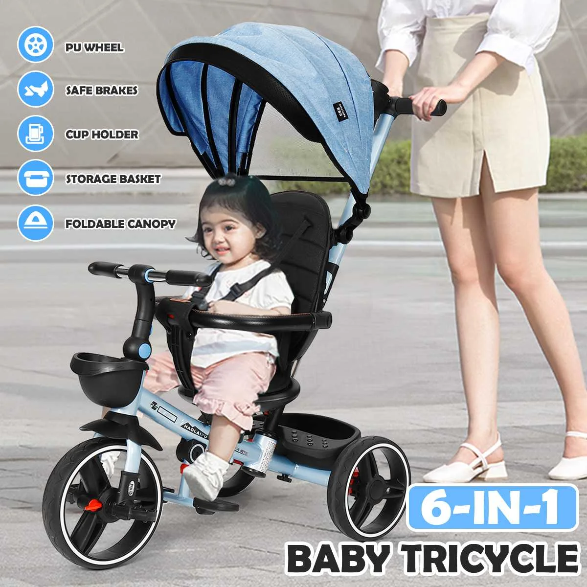 

6 In 1 Infant Tricycle Folding Rotating Seat Baby Stroller 3 Wheel Bicycle Kids Bikes Three Wheel Stroller Baby Trolley 6M-6Y