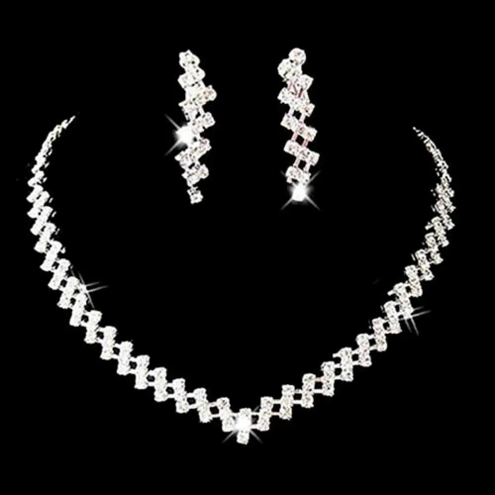 

Bridal Wedding Prom Jewelry Shiny Rhinestone Elegant Necklace Earring Set Gift