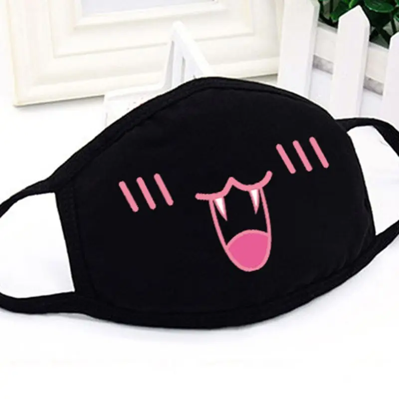 

Unisex Funny Black Dustproof Face Mask Cartoon Expression Printed Festival Party Washable Elastic Earloop Mouth-Muffle